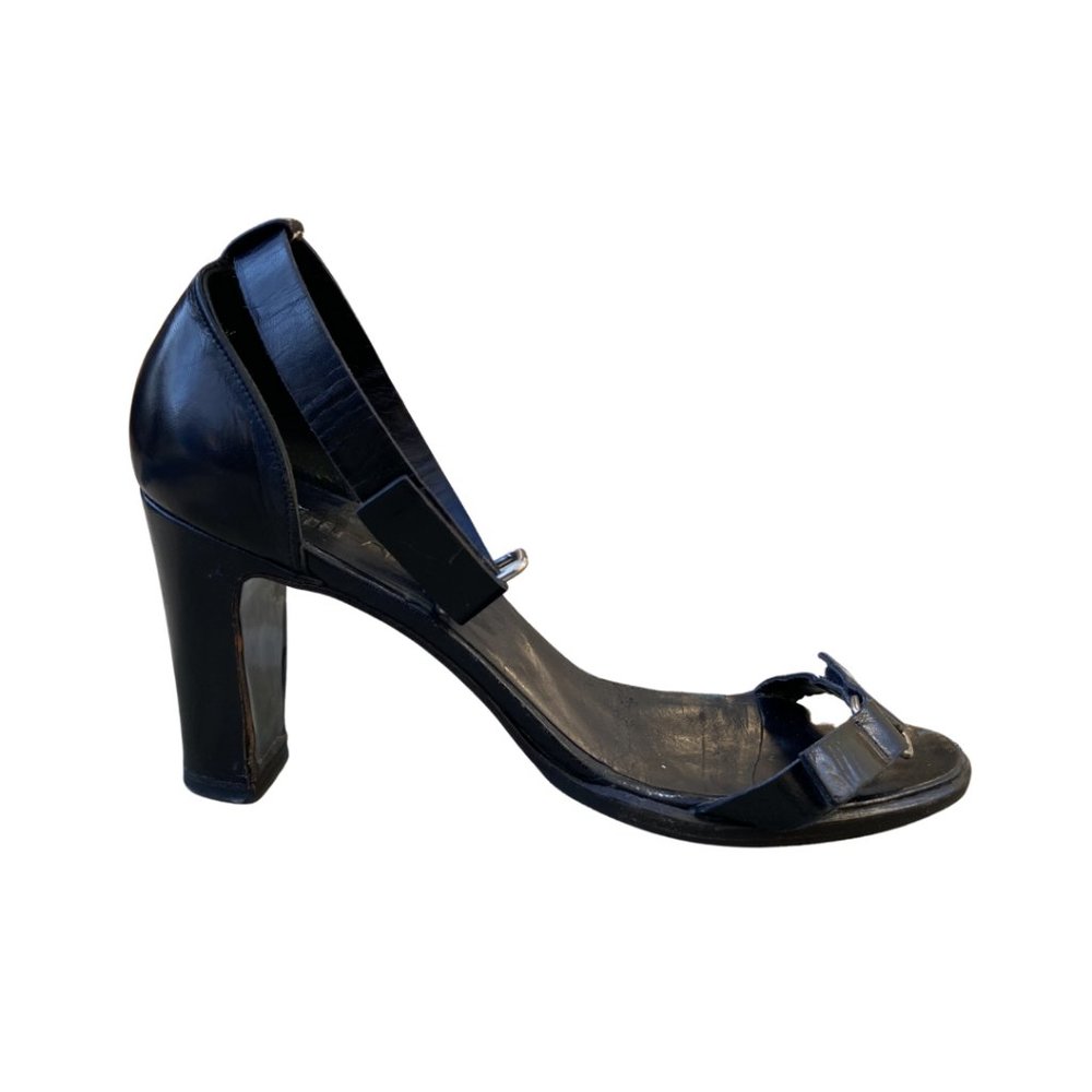 Jil Sander Black Leather Block Heel Sandal SZ 6.5